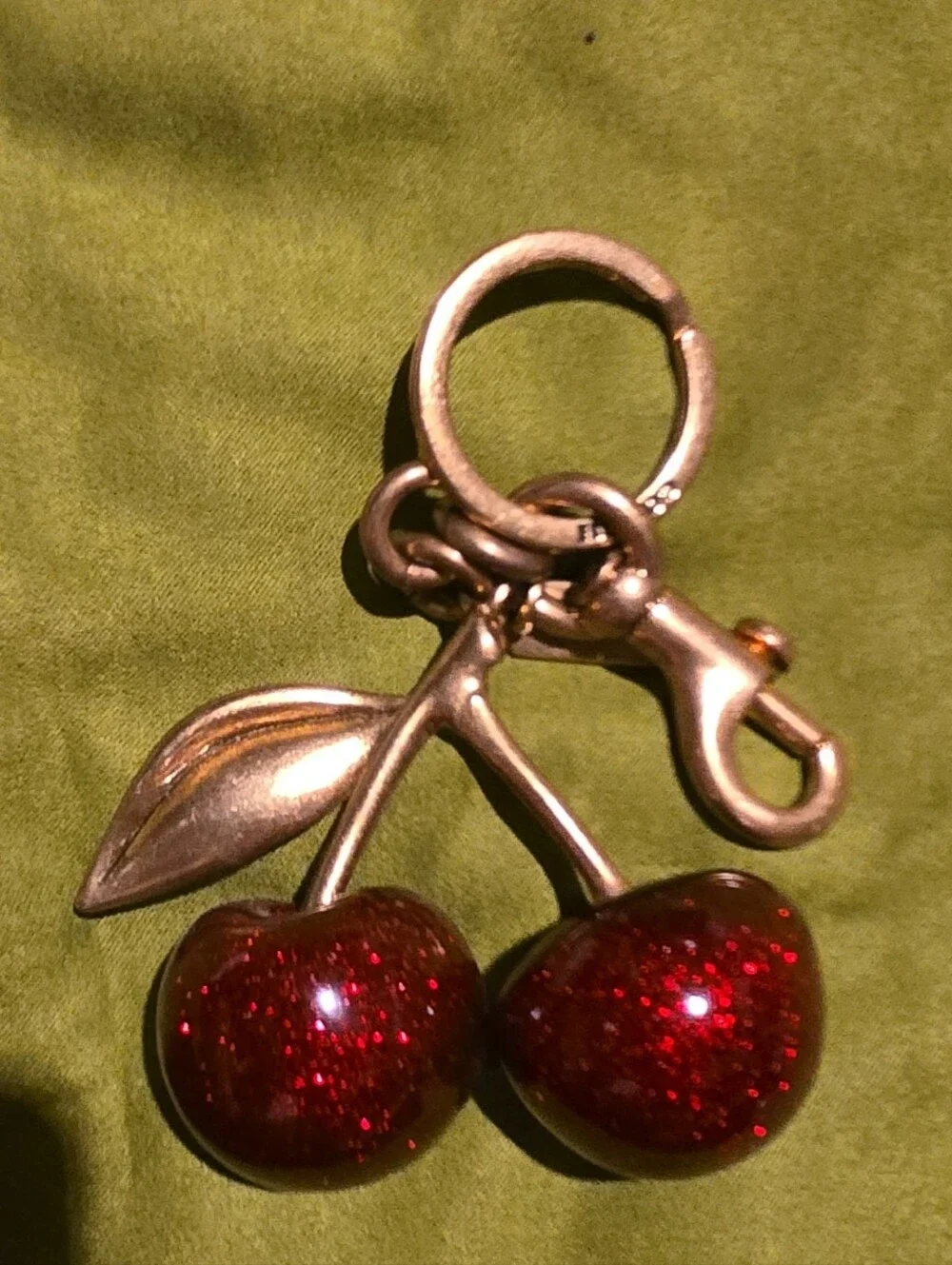 Coach Red Glitter Cherry Key Charm with Silver-Tone Stem - Picture 2 of 2